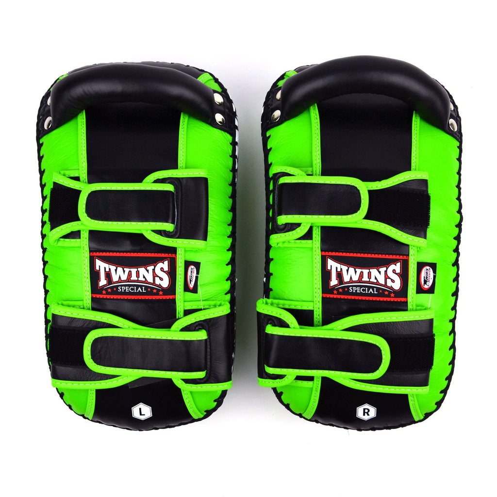 Twins Special KPL10 Curved Leather Thai Kick Pads - Green-Black