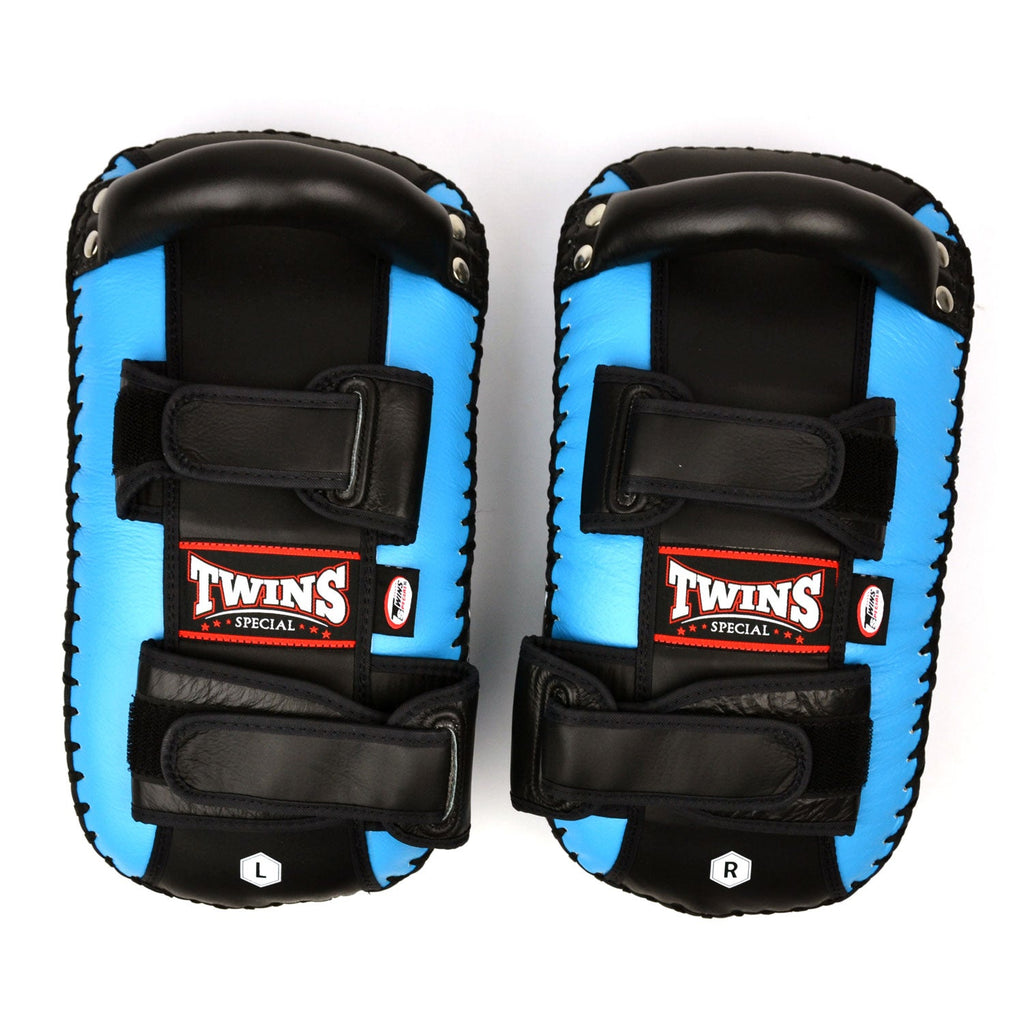 Twins Special KPL10 Curved Leather Thai Kick Pads - Light Blue-Black