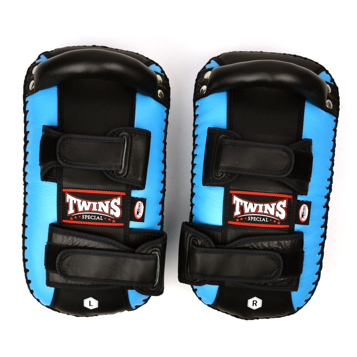 Twins Special KPL10 Curved Leather Thai Kick Pads - Light Blue-Black