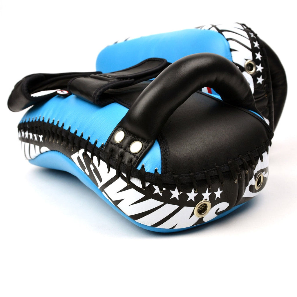 Twins Special KPL10 Curved Leather Thai Kick Pads - Light Blue-Black