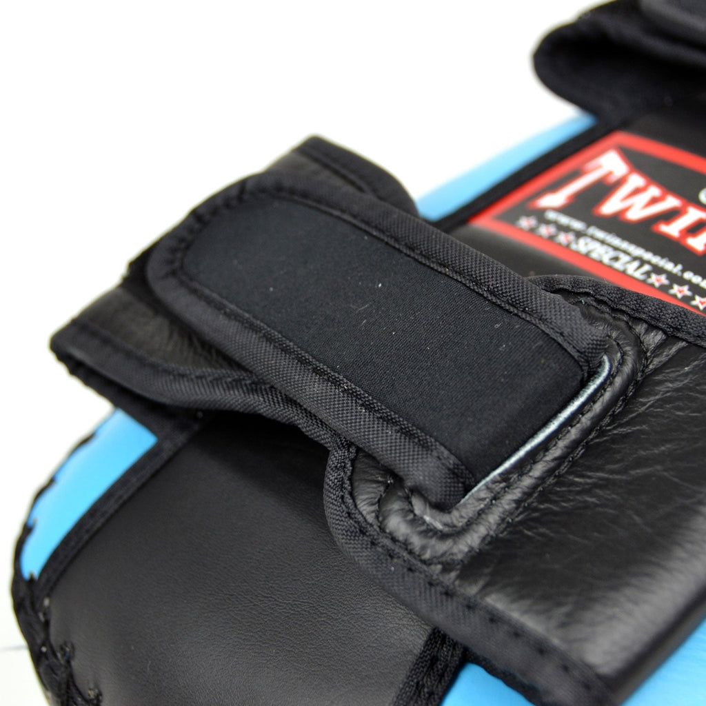 Twins Special KPL10 Curved Leather Thai Kick Pads - Light Blue-Black