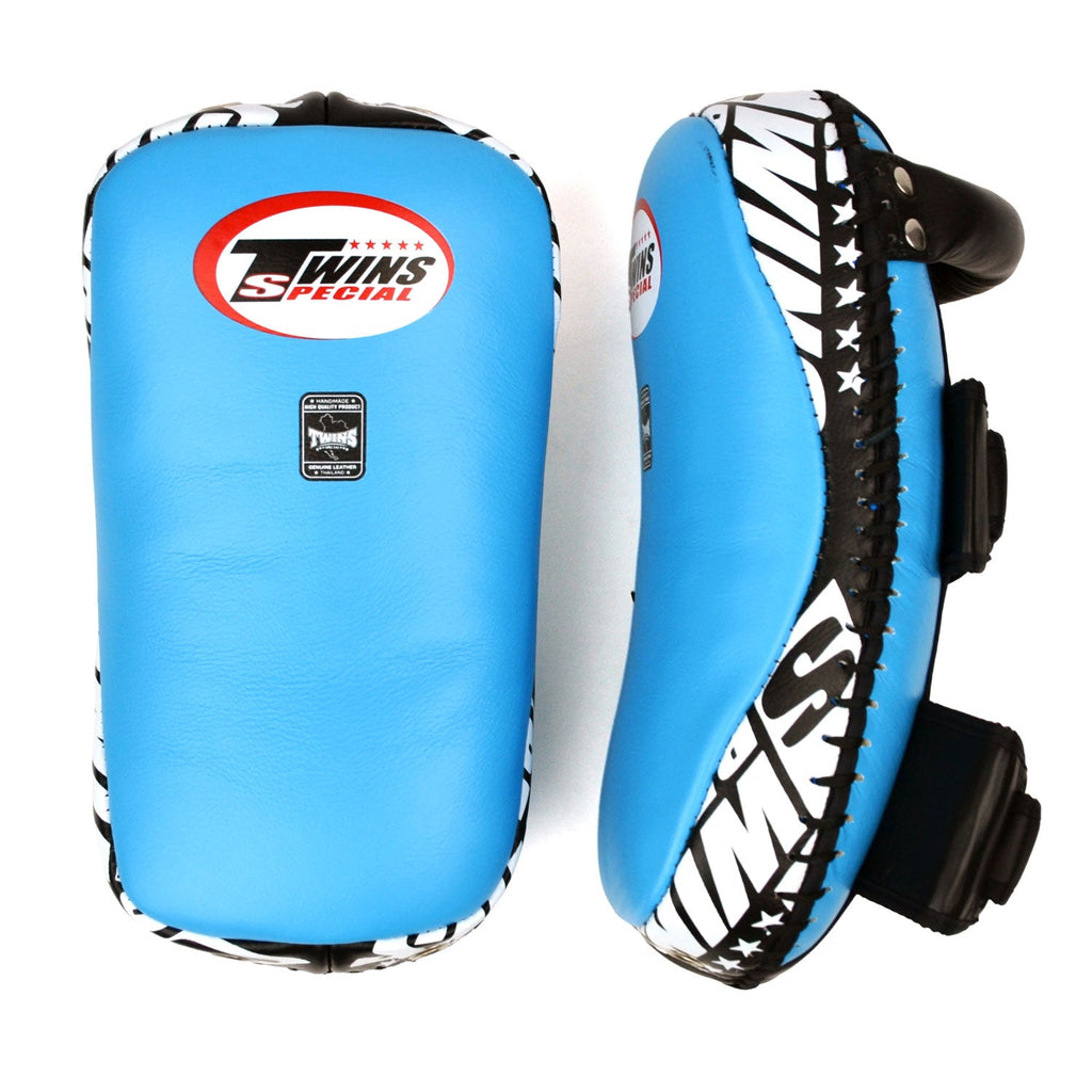 Twins Special KPL10 Curved Leather Thai Kick Pads - Light Blue-Black