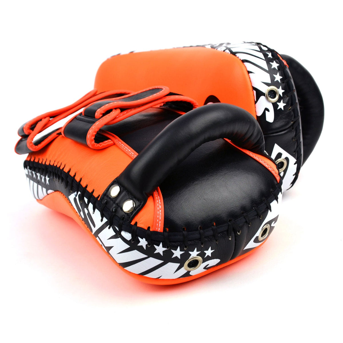 Twins Special KPL10 Curved Leather Thai Kick Pads - Orange-Black