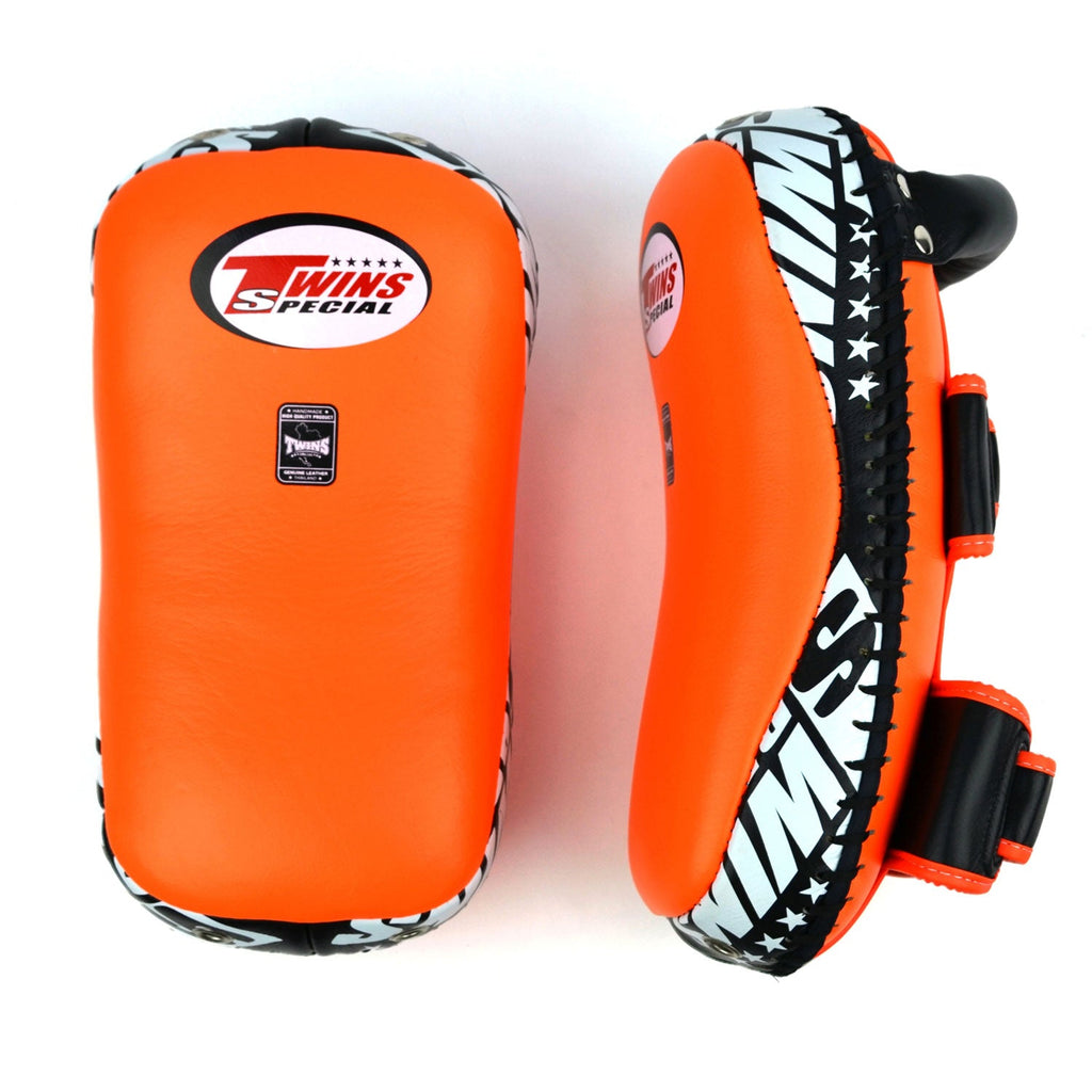 Twins Special KPL10 Curved Leather Thai Kick Pads - Orange-Black