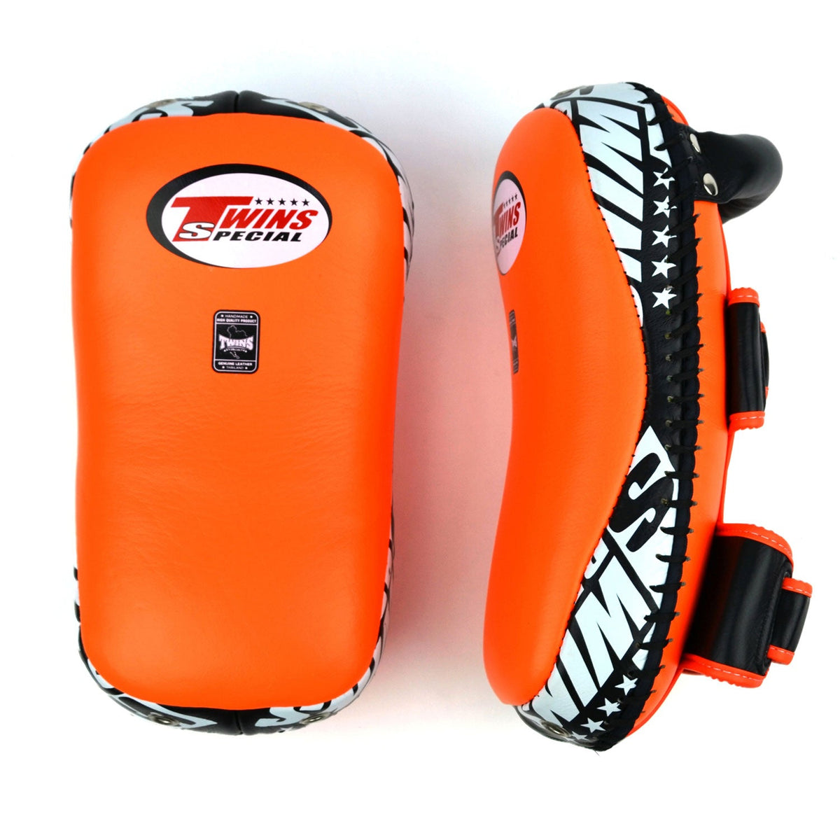Twins Special KPL10 Curved Leather Thai Kick Pads - Orange-Black