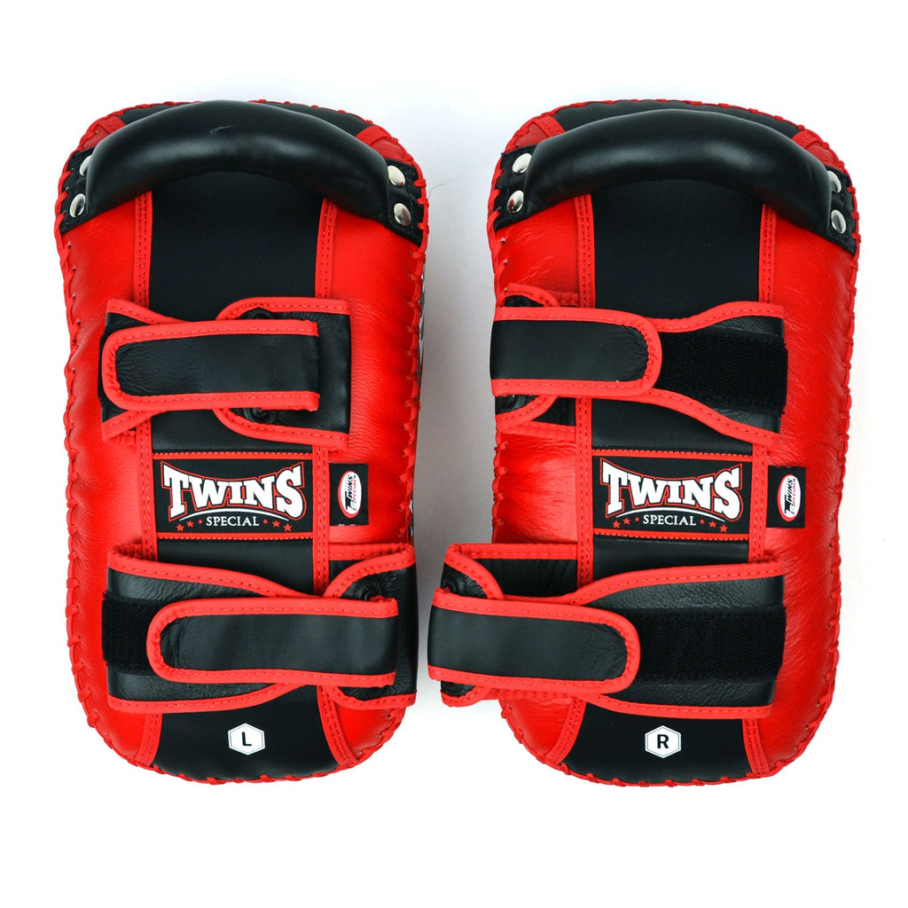 Twins Special KPL10 Curved Leather Thai Kick Pads - Red-Black