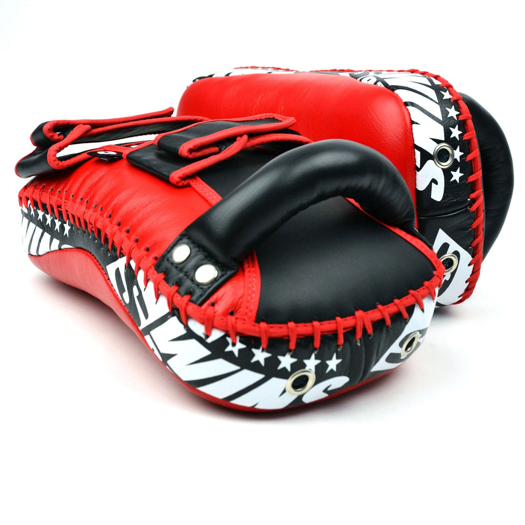 Twins Special KPL10 Curved Leather Thai Kick Pads - Red-Black