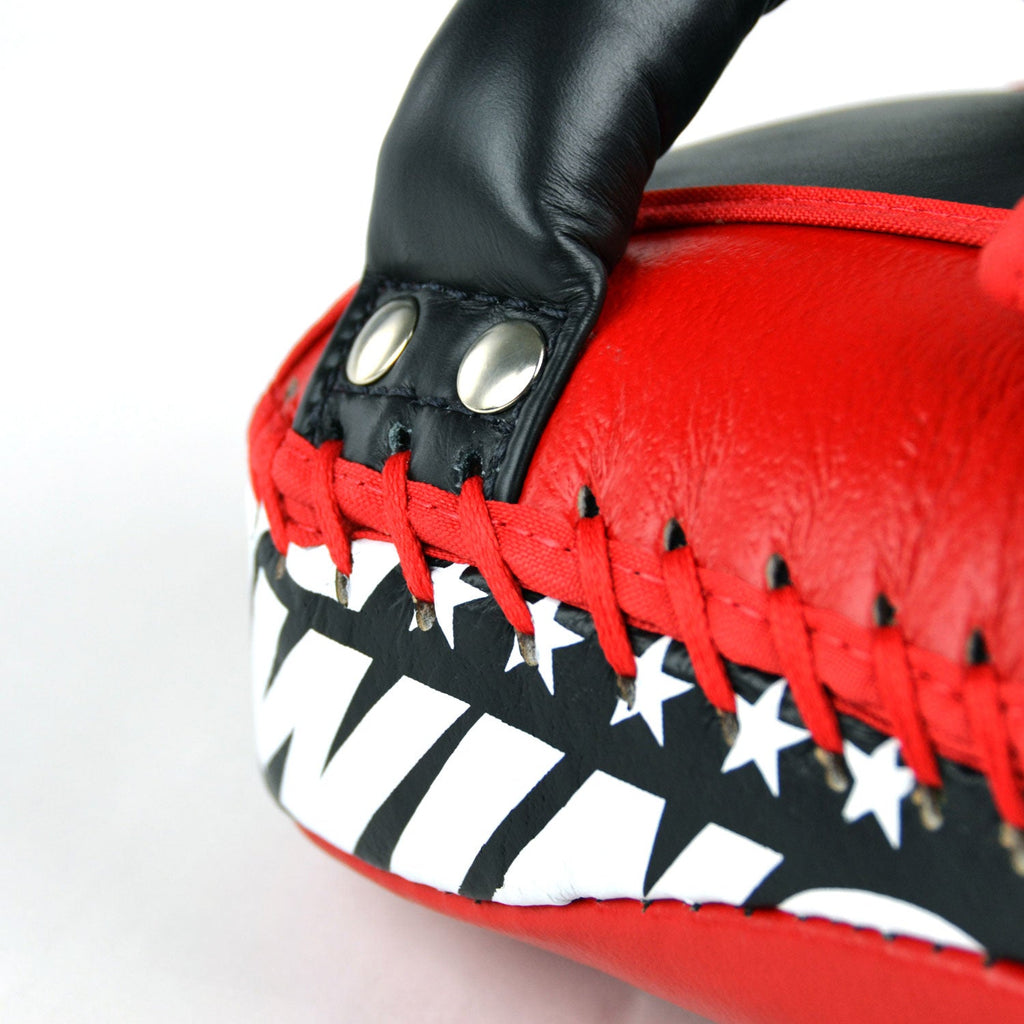 Twins Special KPL10 Curved Leather Thai Kick Pads - Red-Black