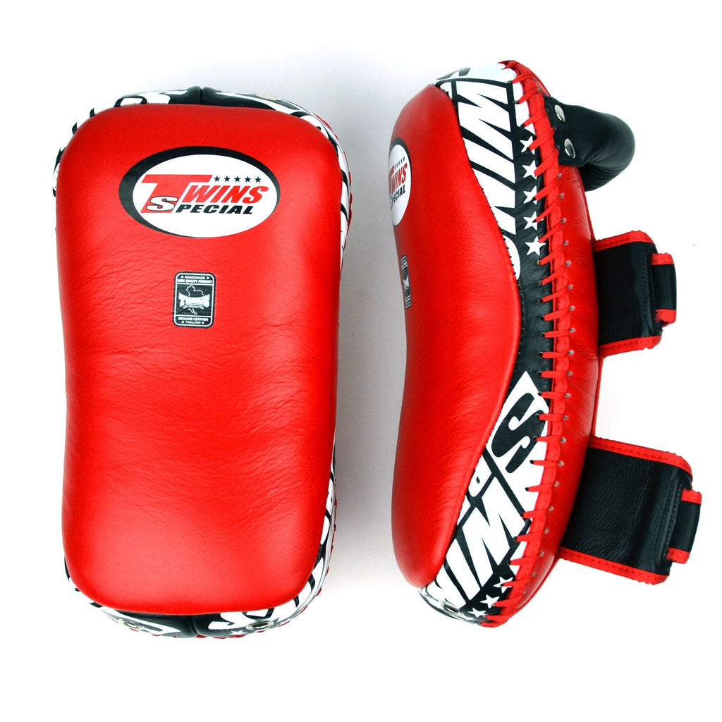 Twins Special KPL10 Curved Leather Thai Kick Pads - Red-Black