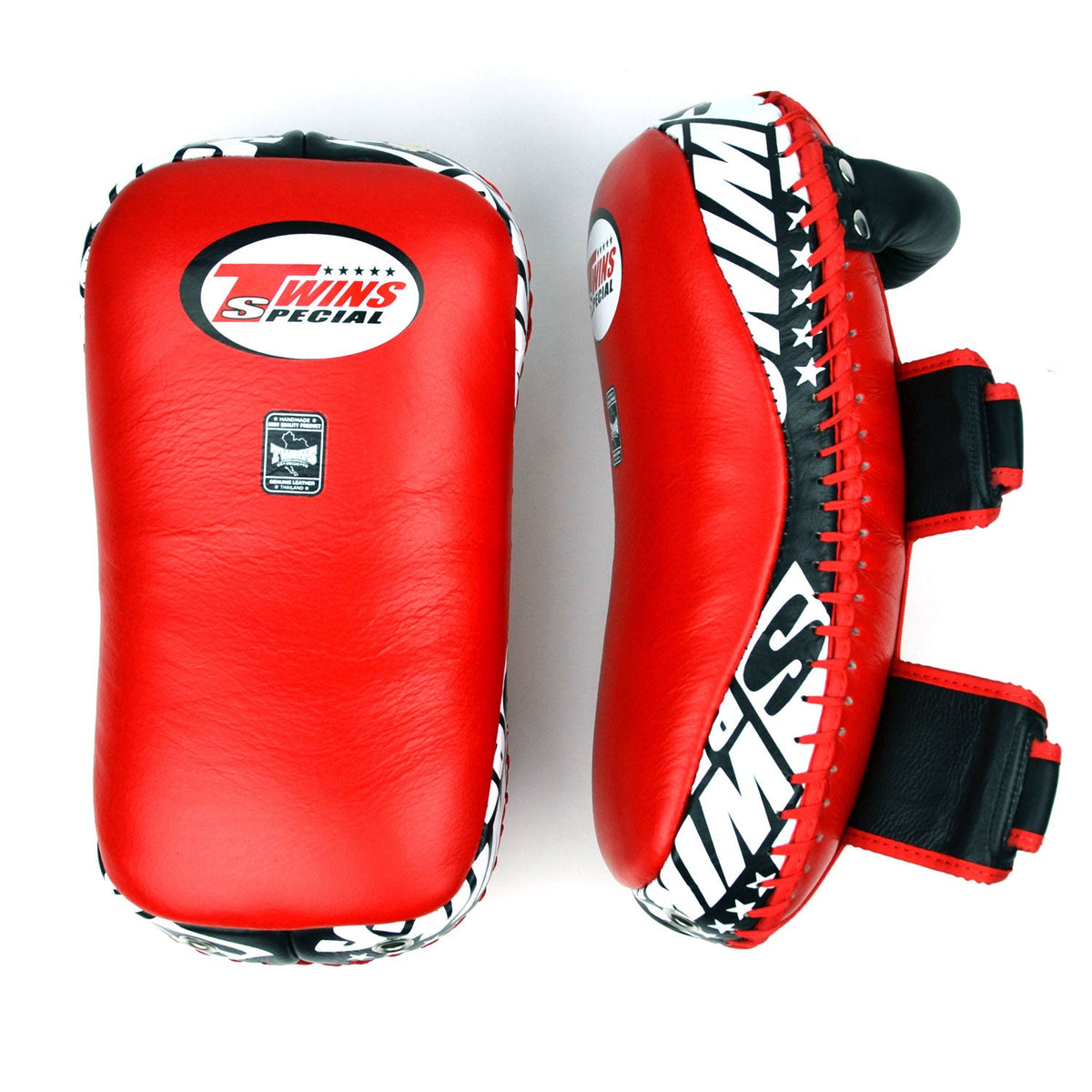Twins Special KPL10 Curved Leather Thai Kick Pads - Red-Black