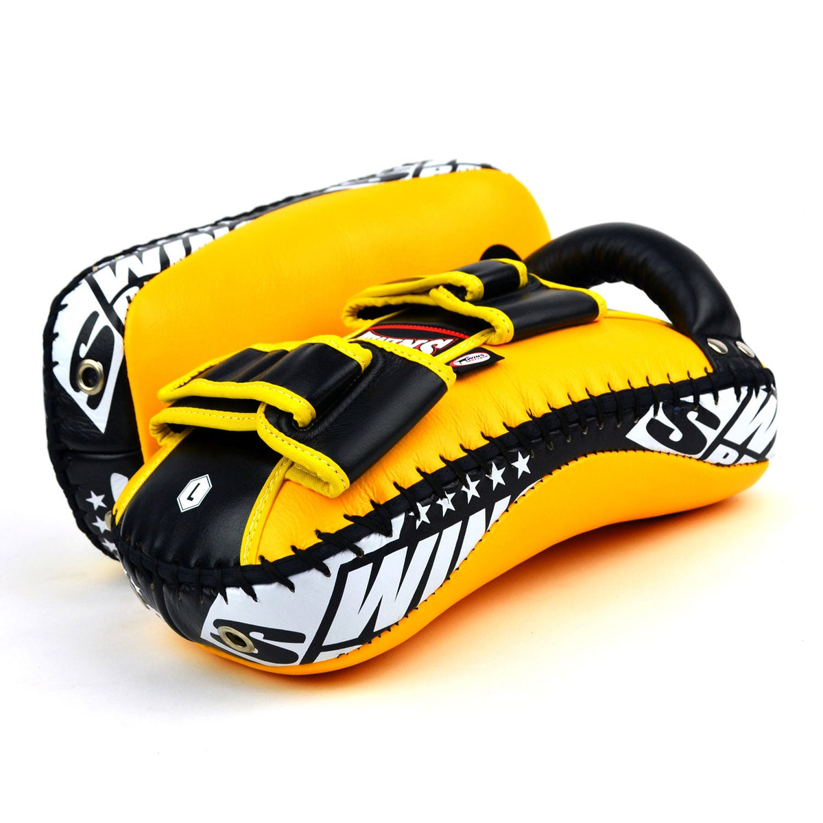 Twins Special KPL10 Curved Leather Thai Kick Pads - Yellow-Black