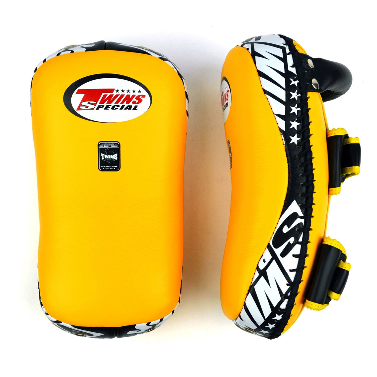 Twins Special KPL10 Curved Leather Thai Kick Pads - Yellow-Black