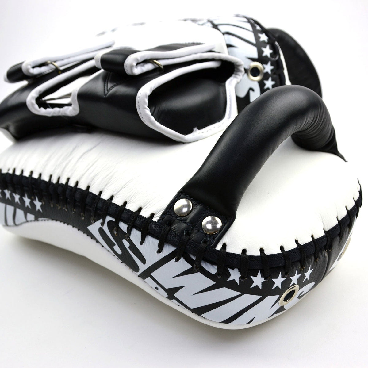 Twins Special KPL12 Deluxe Curved Leather Kick Pads - White-Black