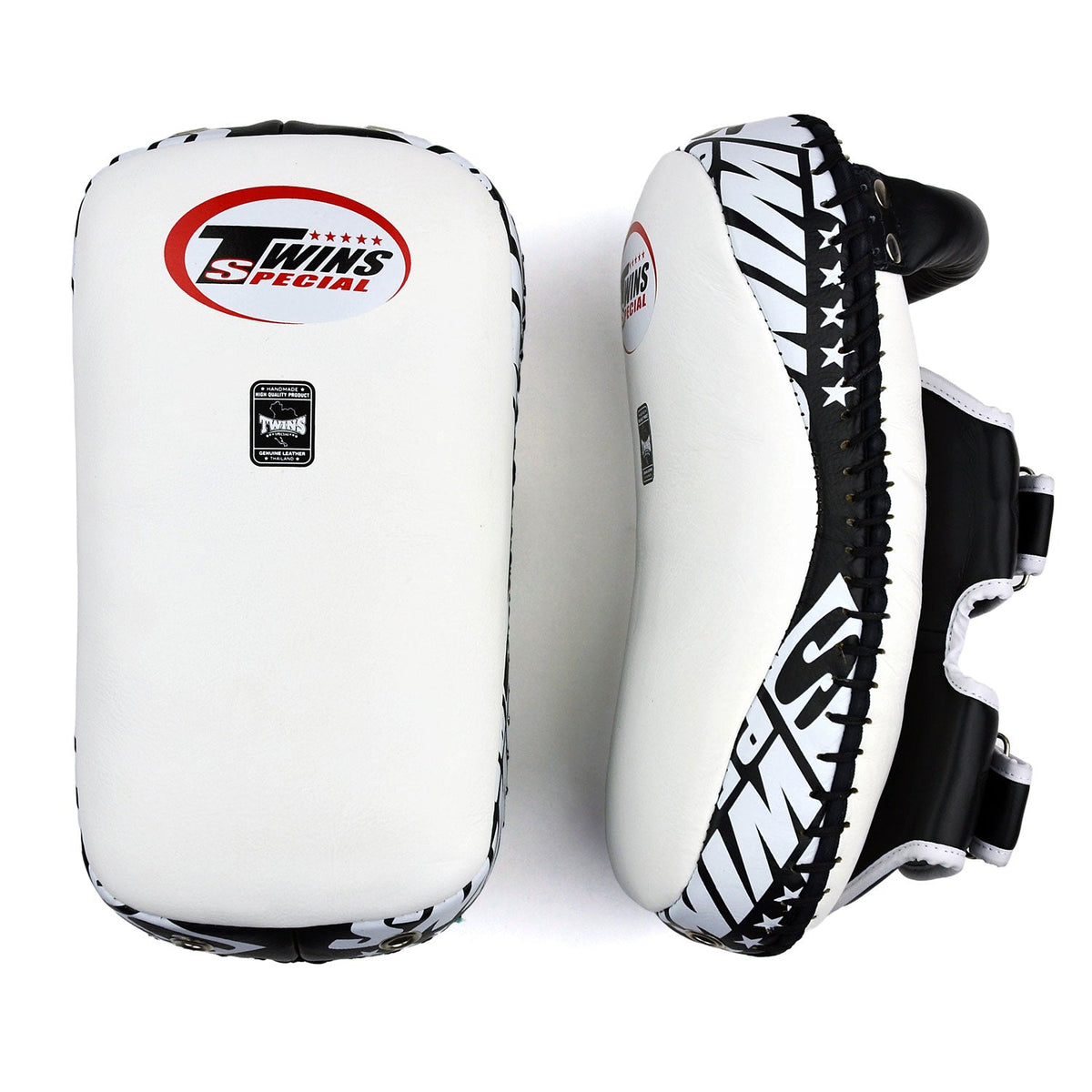 Twins Special KPL12 Deluxe Curved Leather Kick Pads - White-Black