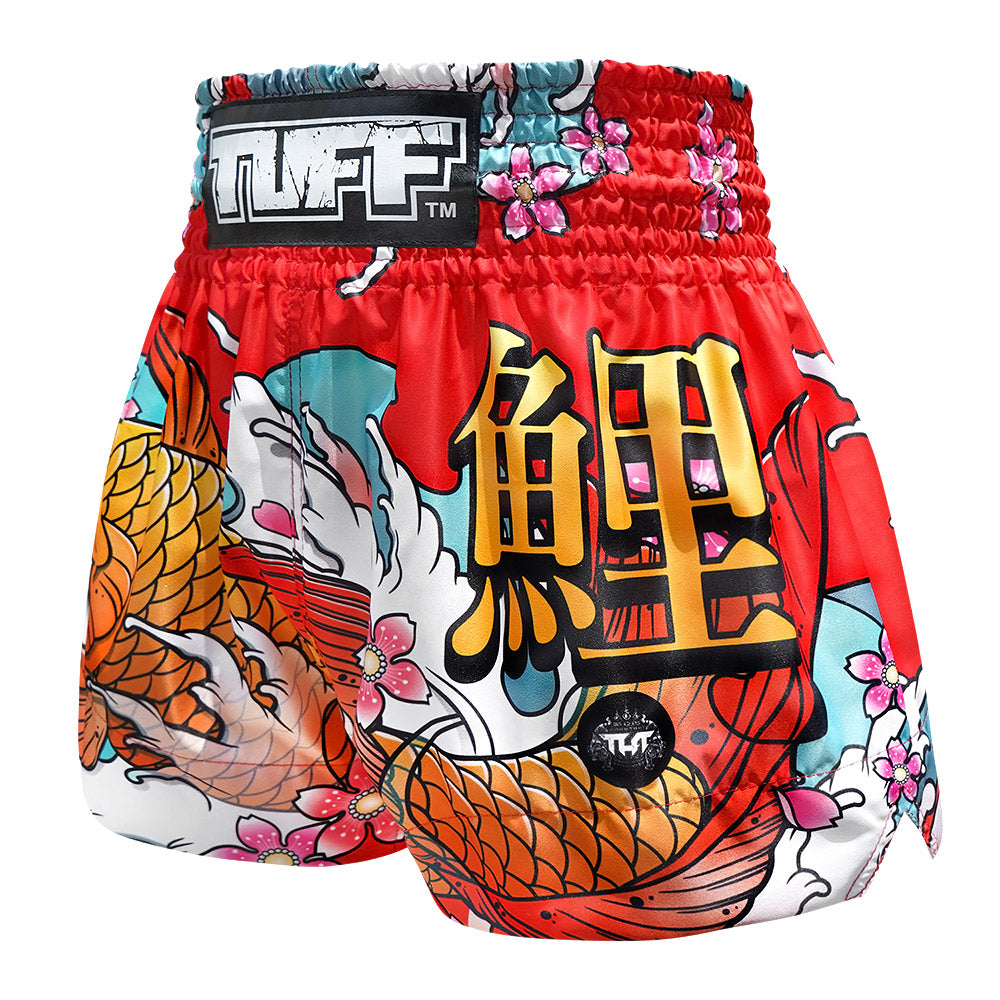 TUFF Muay Thai Shorts - MS637 - Red Japanese Koi Fish