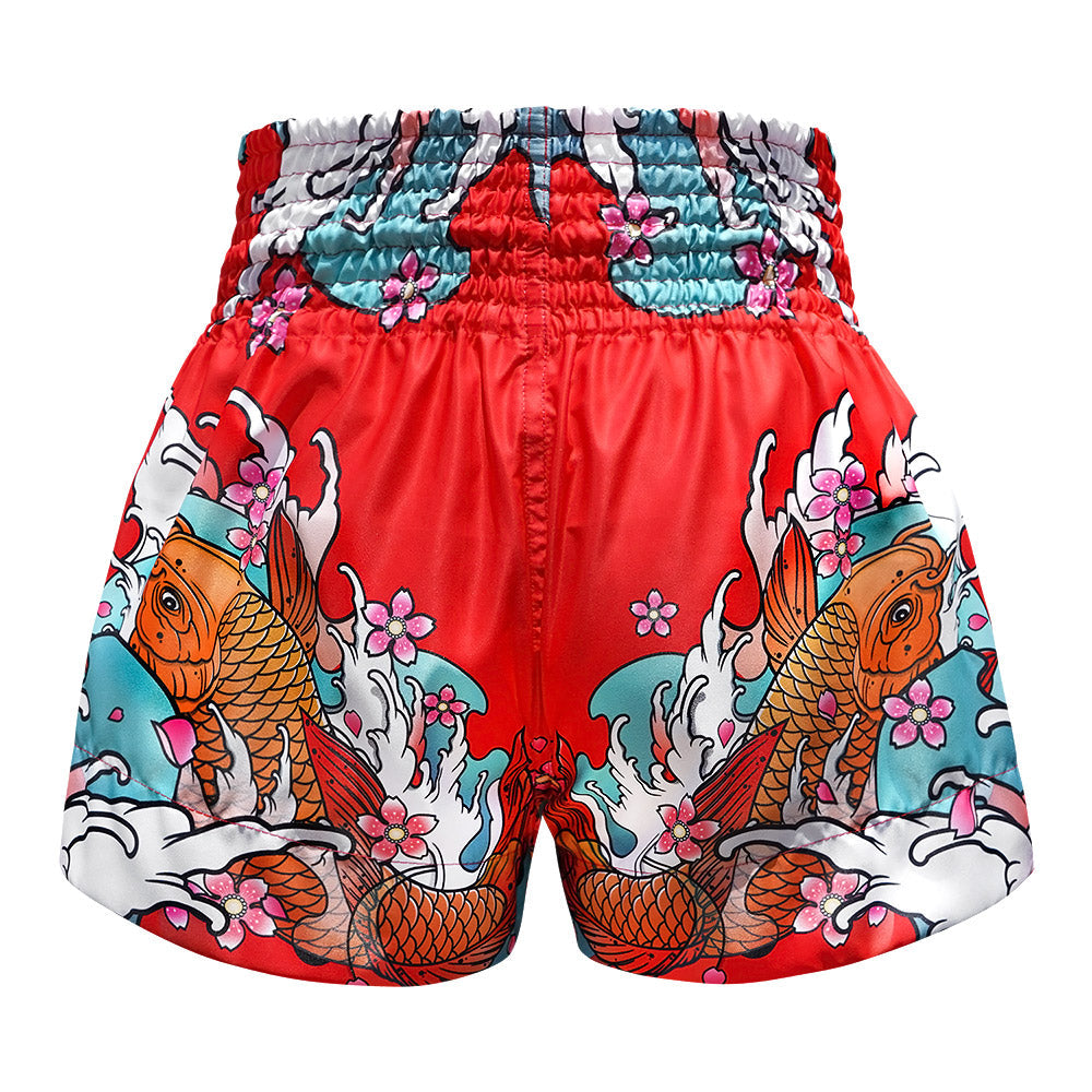 TUFF Muay Thai Shorts - MS637 - Red Japanese Koi Fish