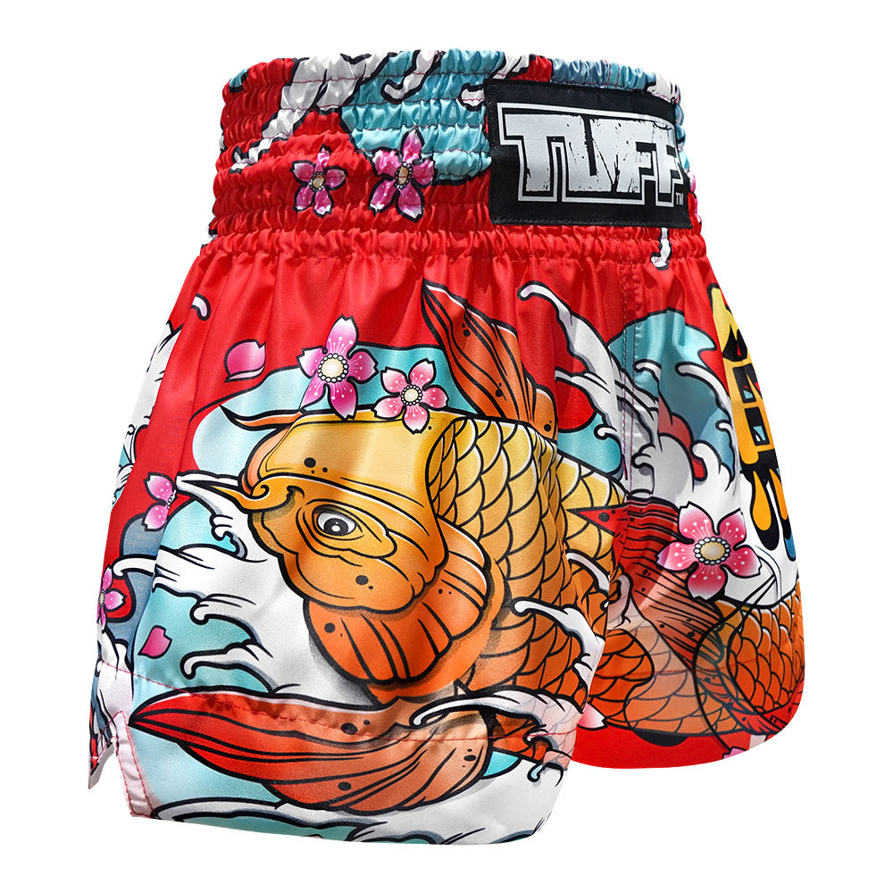TUFF Muay Thai Shorts - MS637 - Red Japanese Koi Fish