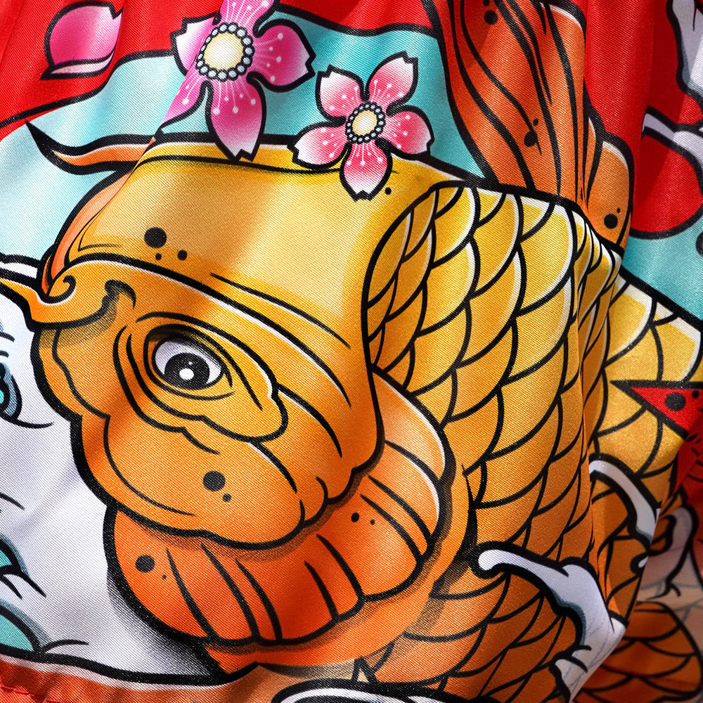 TUFF Muay Thai Shorts - MS637 - Red Japanese Koi Fish
