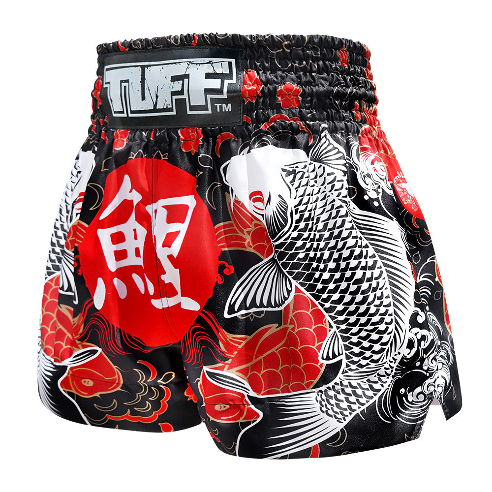 TUFF Muay Thai Shorts - MS638 - Black Japanese Koi Fish
