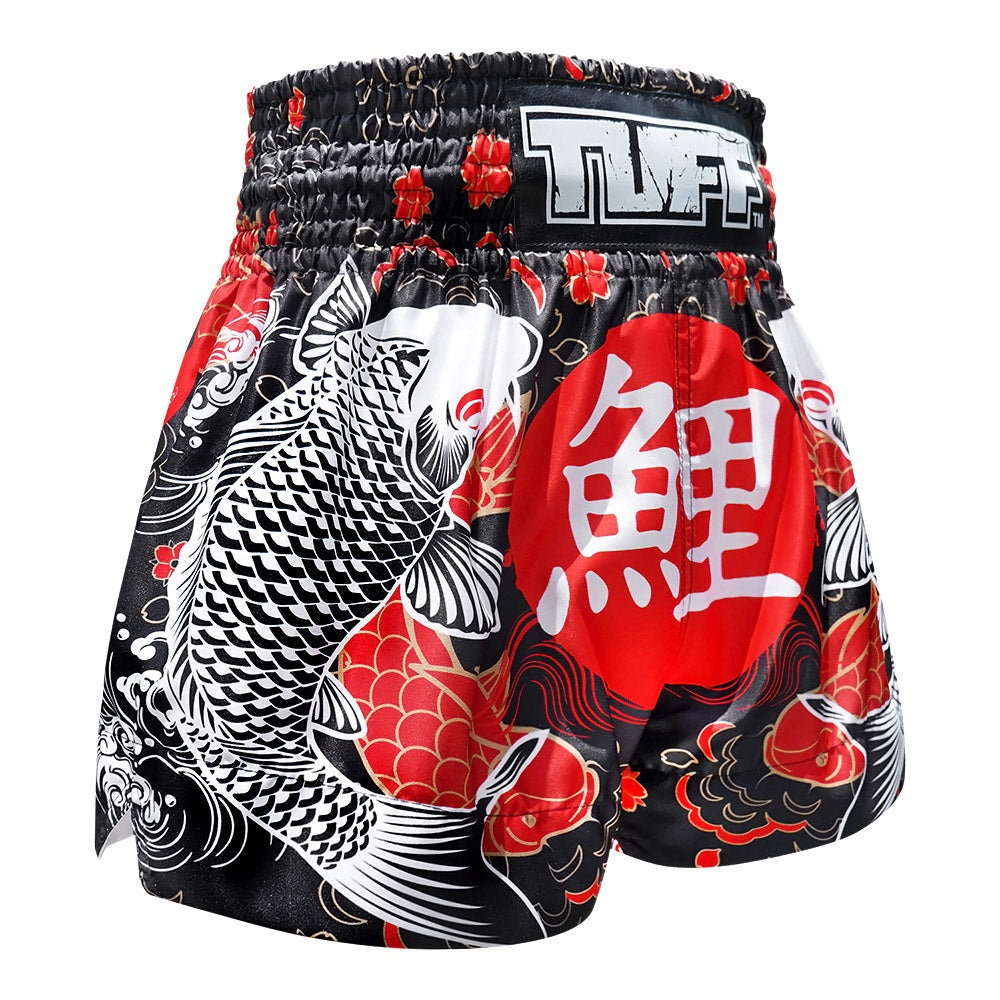 TUFF Muay Thai Shorts - MS638 - Black Japanese Koi Fish