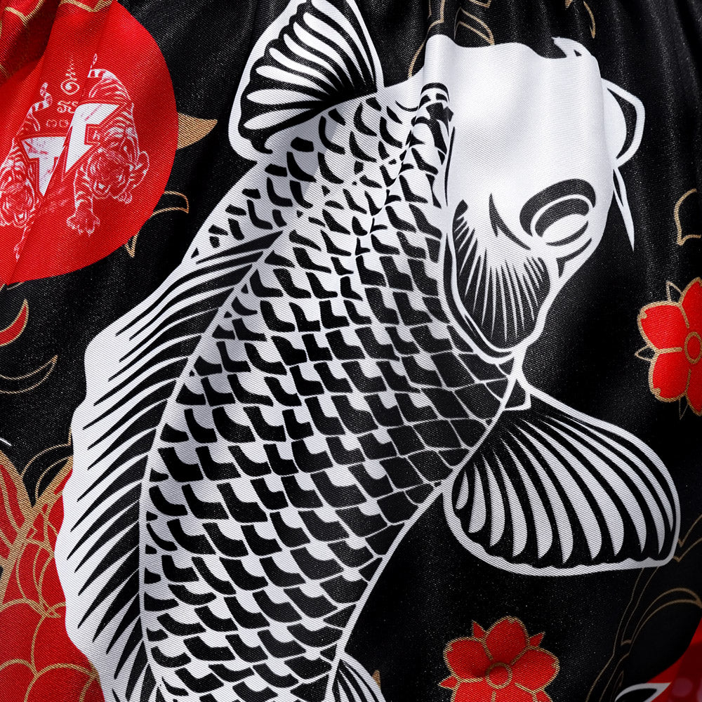 TUFF Muay Thai Shorts - MS638 - Black Japanese Koi Fish