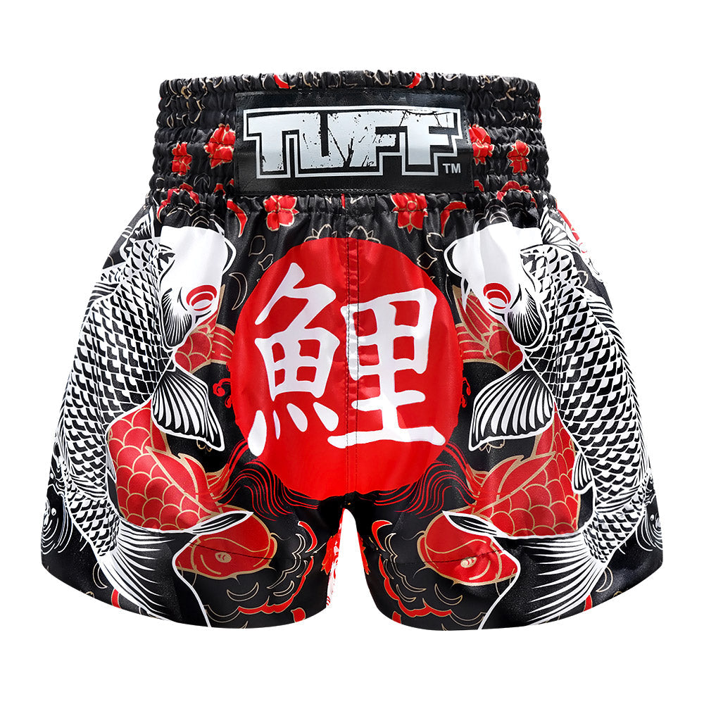 TUFF Muay Thai Shorts - MS638 - Black Japanese Koi Fish