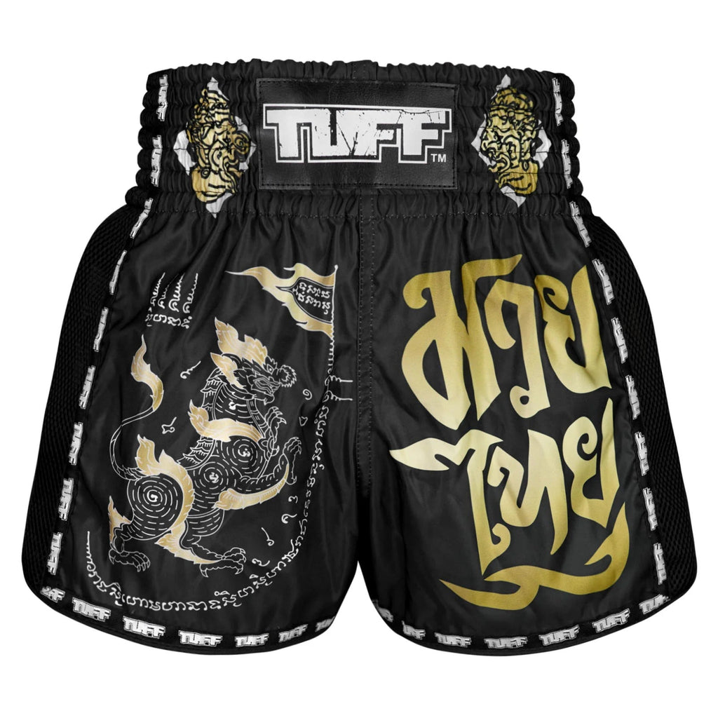 TUFF Muaythai Shorts Retro Style - MSC117 - Singha Yantra with War Flag