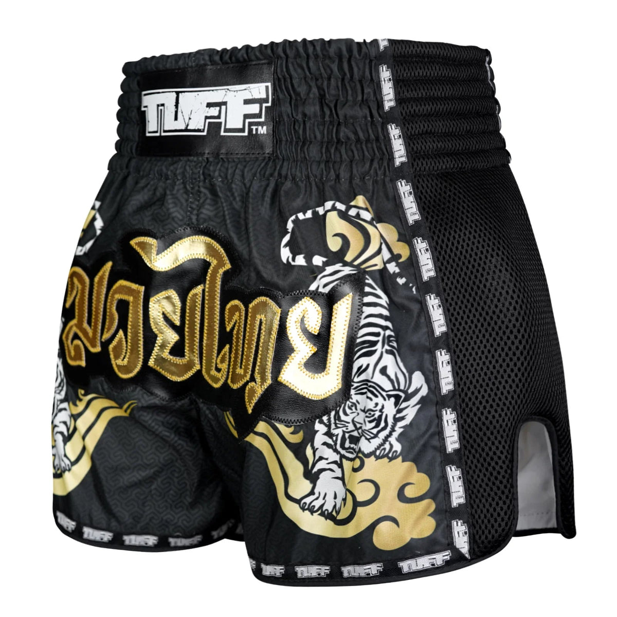 TUFF Muaythai Shorts Retro Style - MSC120 - Black Twin Tiger