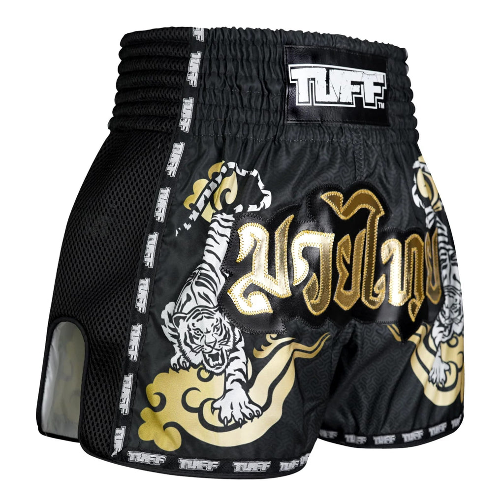 TUFF Muaythai Shorts Retro Style - MSC120 - Black Twin Tiger
