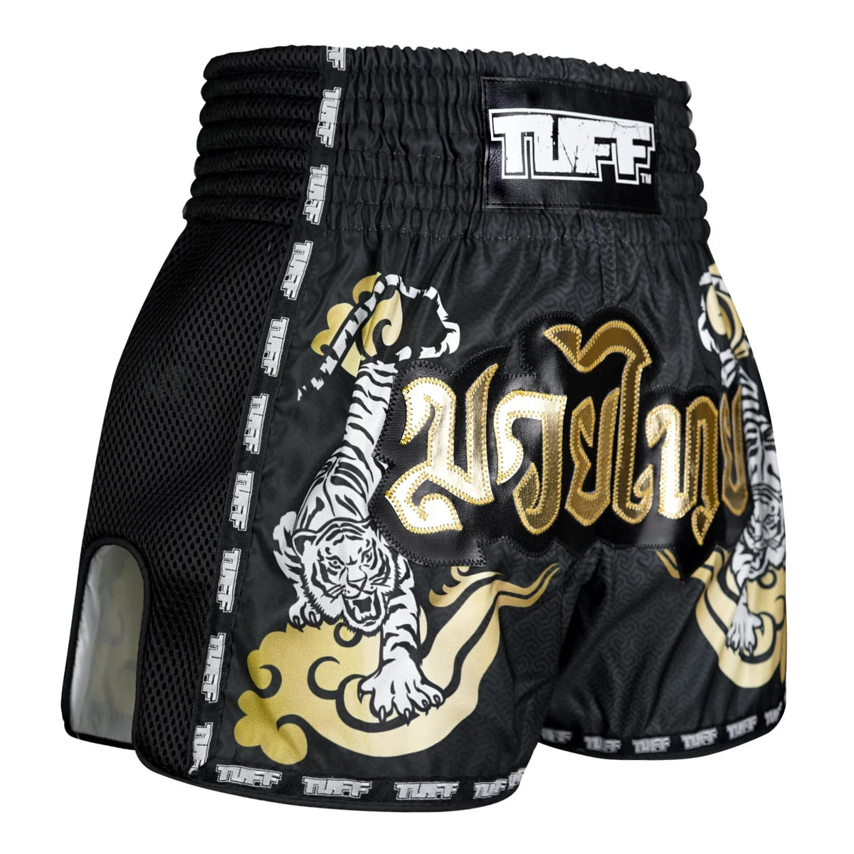TUFF Muaythai Shorts Retro Style - MSC120 - Black Twin Tiger