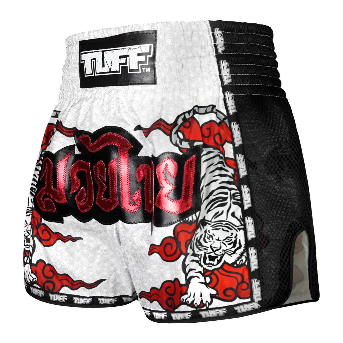 TUFF Muaythai Shorts Retro Style - MSC121 - White Twin Tiger