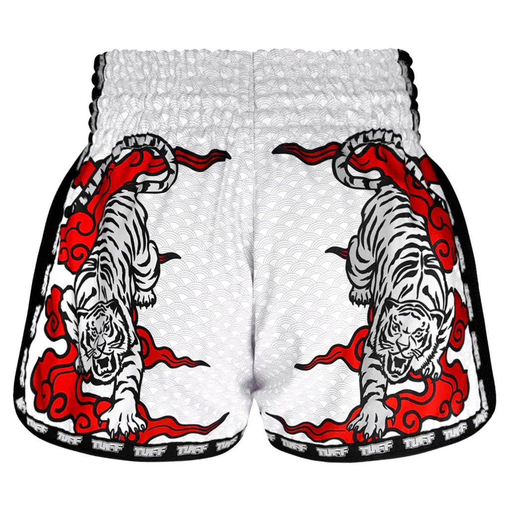 TUFF Muaythai Shorts Retro Style - MSC121 - White Twin Tiger