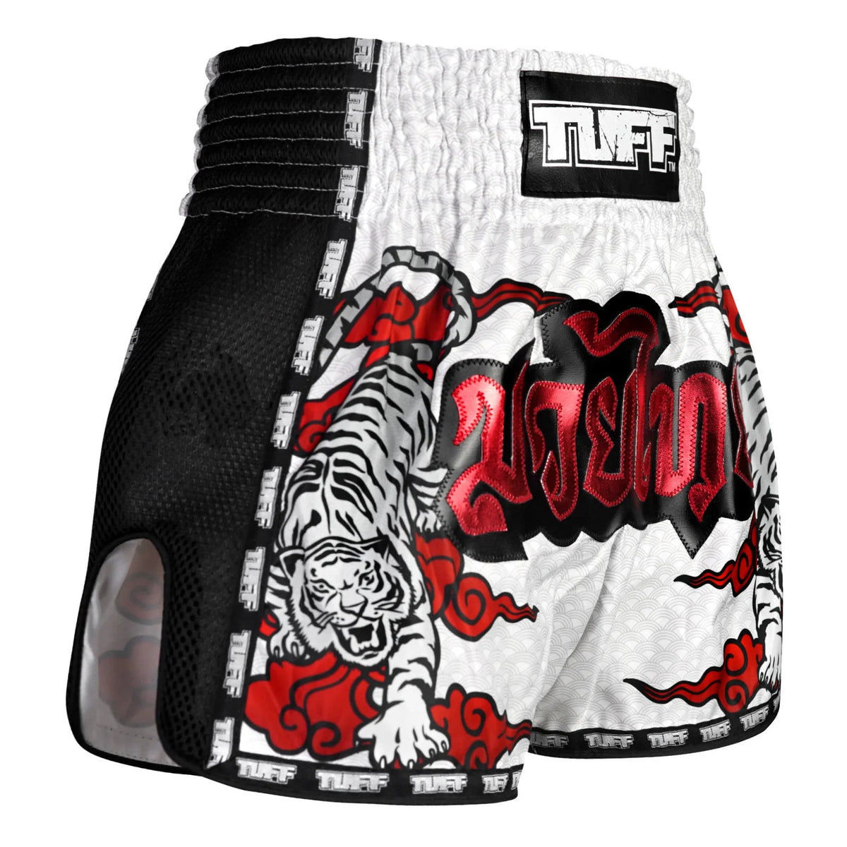 TUFF Muaythai Shorts Retro Style - MSC121 - White Twin Tiger
