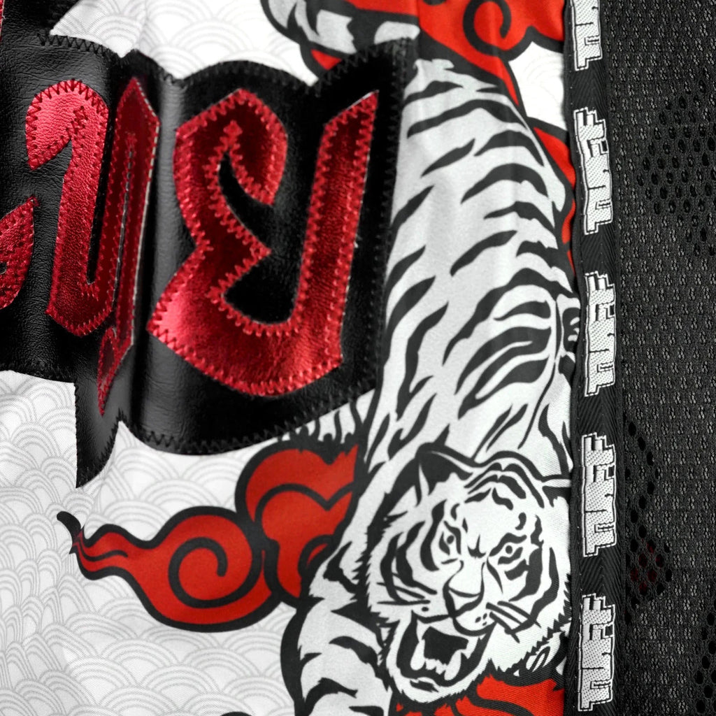 TUFF Muaythai Shorts Retro Style - MSC121 - White Twin Tiger