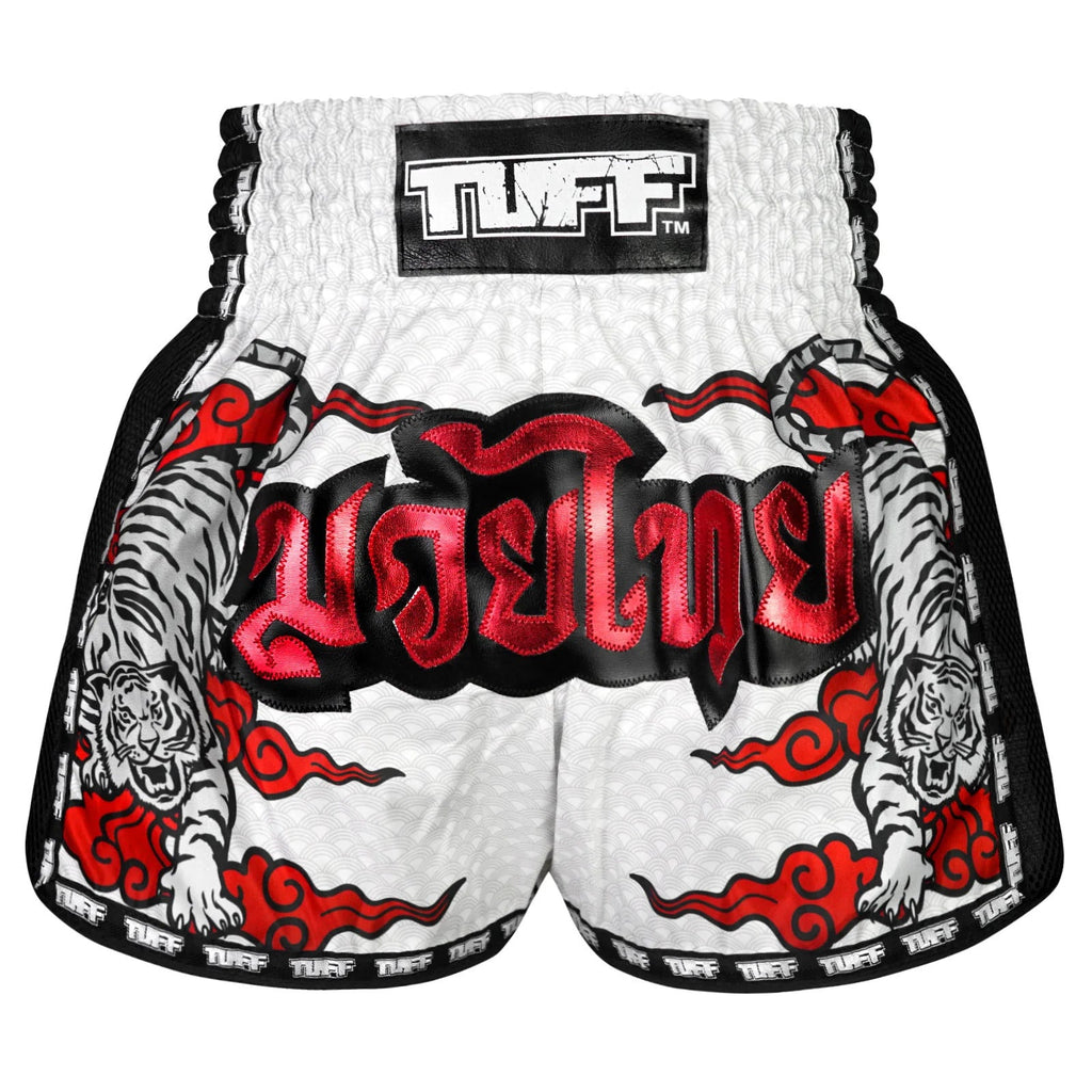 TUFF Muaythai Shorts Retro Style - MSC121 - White Twin Tiger