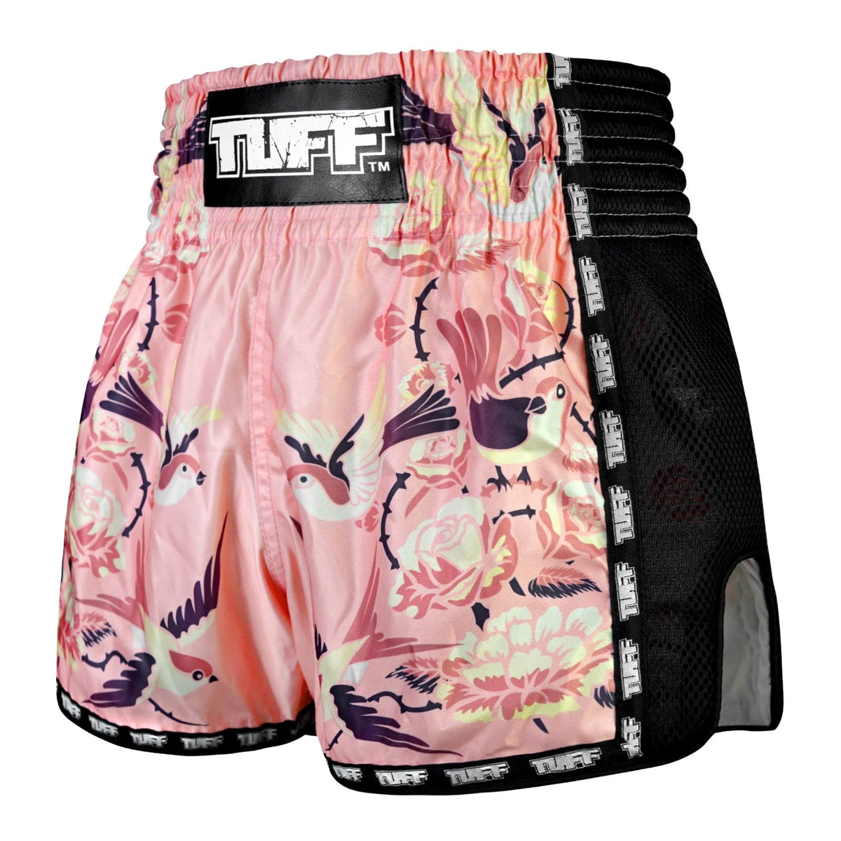 TUFF Muaythai Shorts Retro Style - MSC123 - Pink Birds With Roses
