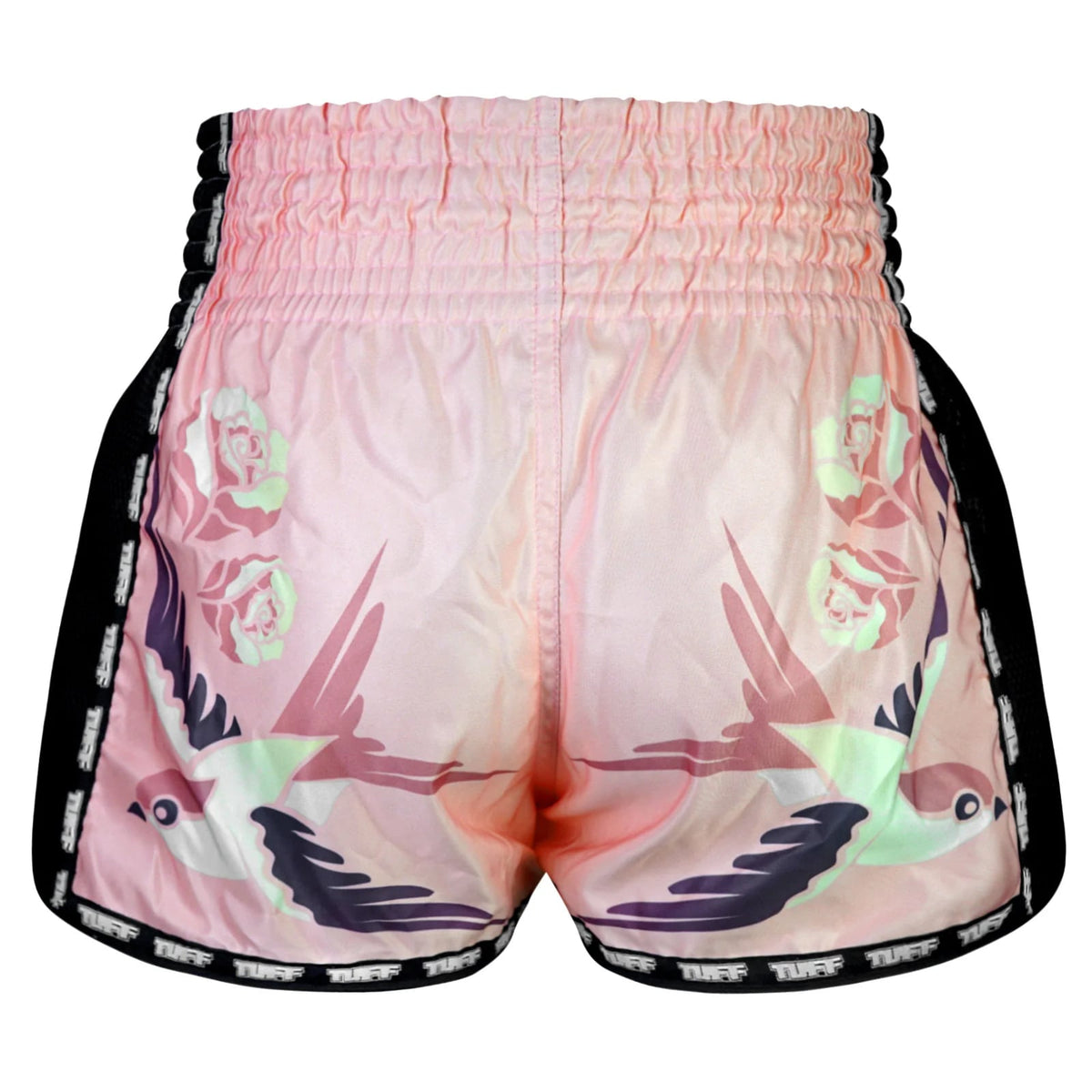 TUFF Muaythai Shorts Retro Style - MSC123 - Pink Birds With Roses