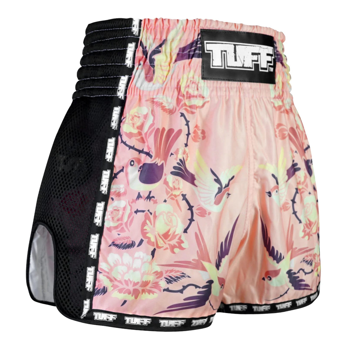 TUFF Muaythai Shorts Retro Style - MSC123 - Pink Birds With Roses