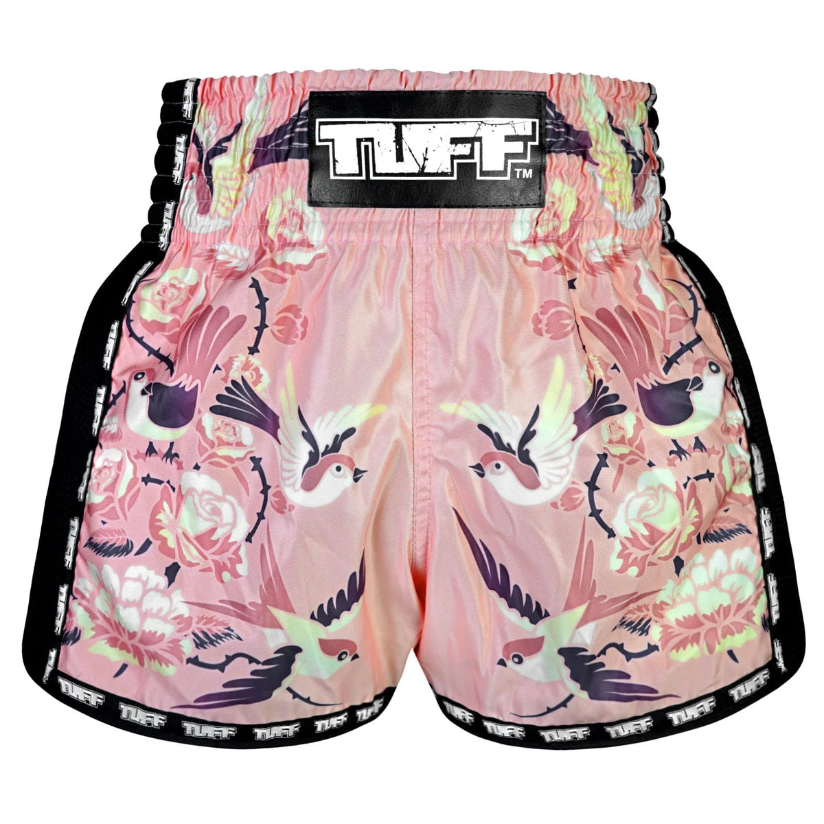 TUFF Muaythai Shorts Retro Style - MSC123 - Pink Birds With Roses
