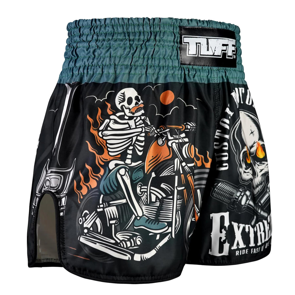 TUFF High-Cut Retro Muaythai Shorts - RMS109 - The Skull Rider