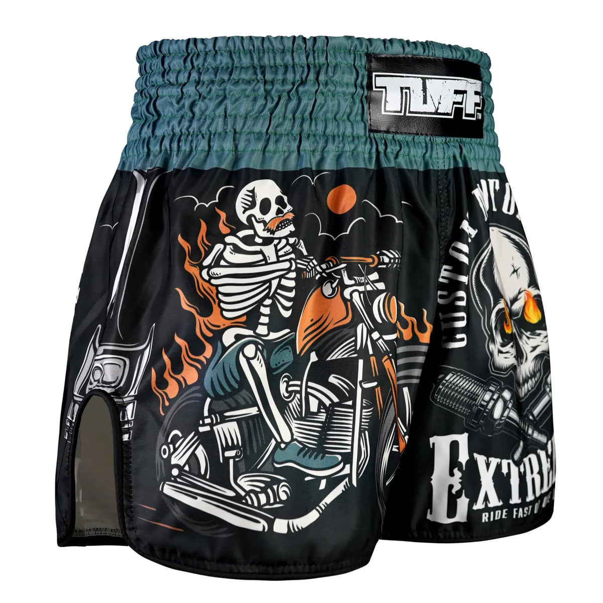 TUFF High-Cut Retro Muaythai Shorts - RMS109 - The Skull Rider