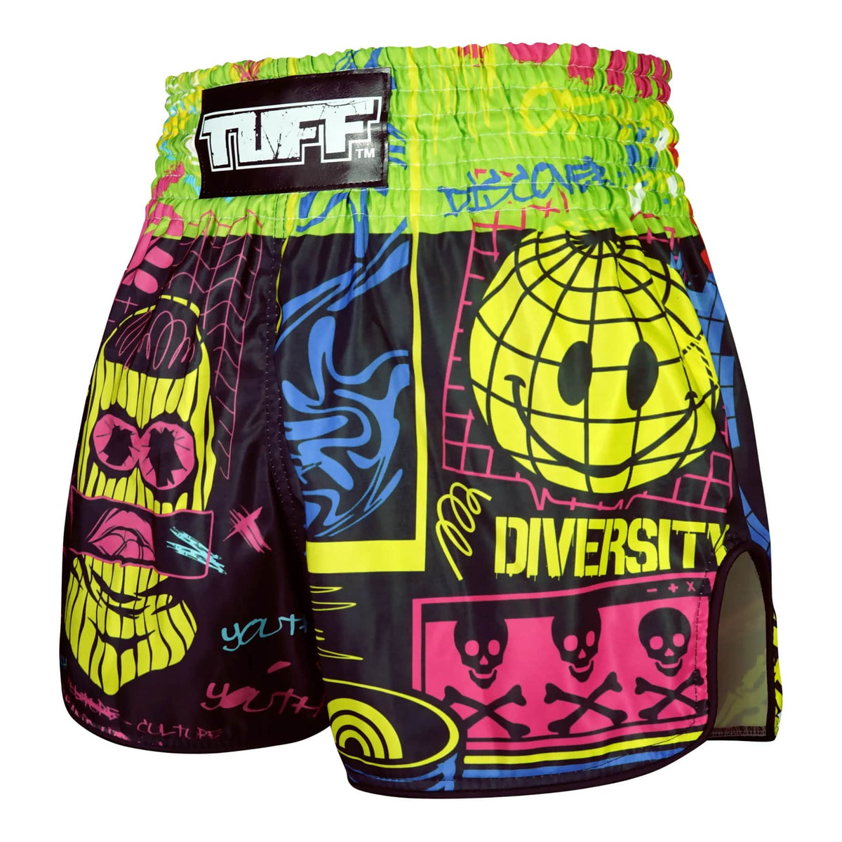 TUFF High-Cut Retro Muaythai Shorts - RMS119 - Neon Graffiti