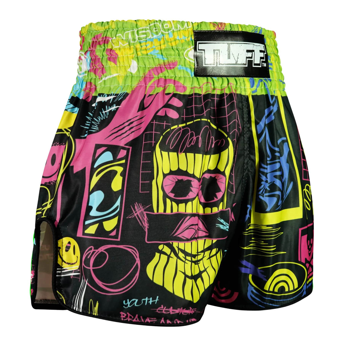 TUFF High-Cut Retro Muaythai Shorts - RMS119 - Neon Graffiti