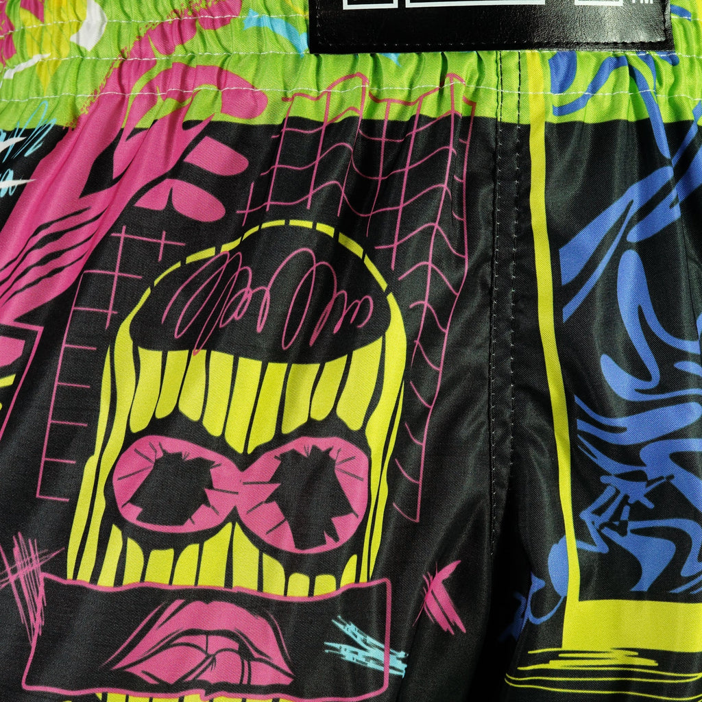TUFF High-Cut Retro Muaythai Shorts - RMS119 - Neon Graffiti