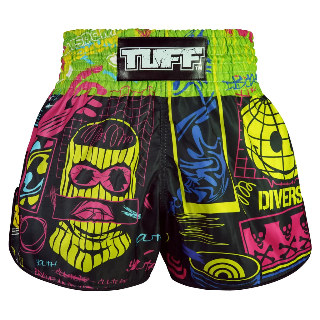 TUFF High-Cut Retro Muaythai Shorts - RMS119 - Neon Graffiti
